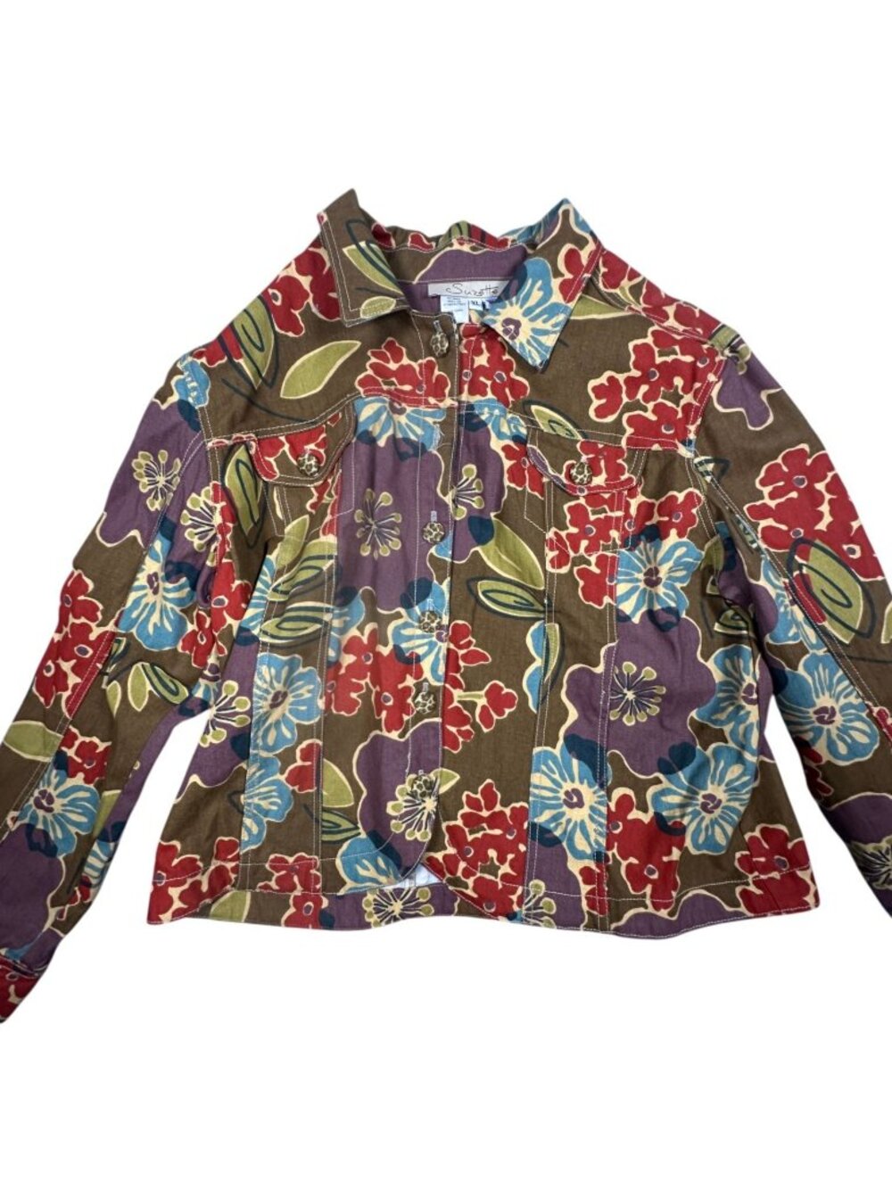 Suzette Floral Print Jacket 100% Cotton Button-Up XL Made In USA - Picture 2 of 6